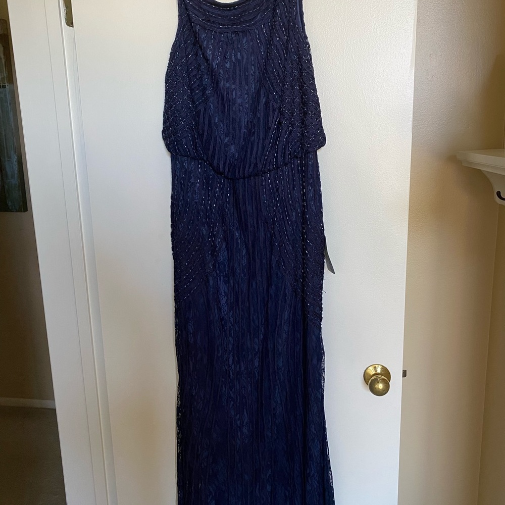 JS Collections Navy Blue Beaded Gown